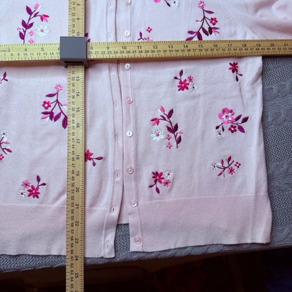 Charter Club Cardigan Womens PL Pink Floral Embroidered Button Front Sweater - Picture 6 of 8
